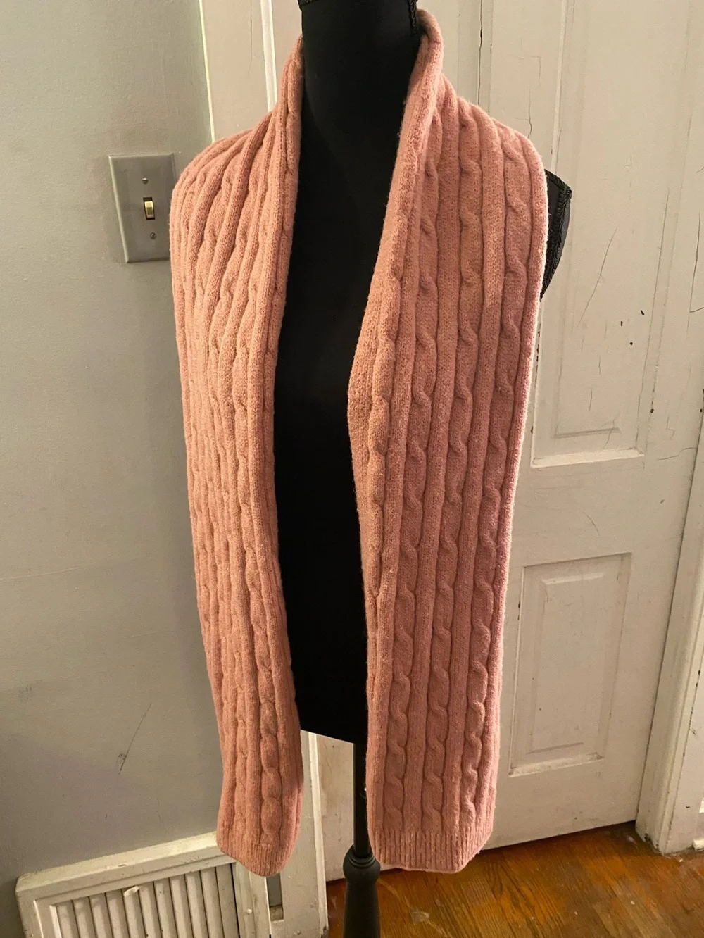Cable-Knit Blush Pink Scarf - Women's Cozy Wrap